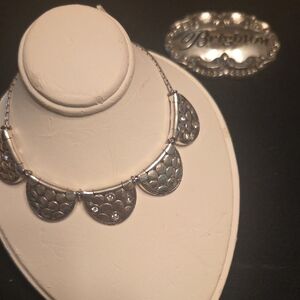 Brighton Silver Scalloped Disc Necklace with Textured Drops